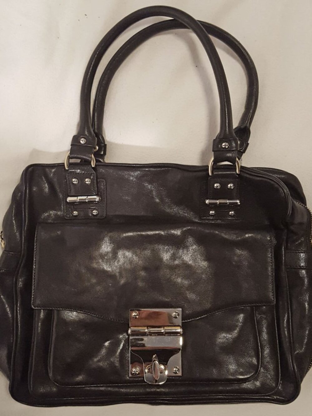 Alexis Hudson Adriatic Black Italian Leather Satchel Shoulder Bag NWT